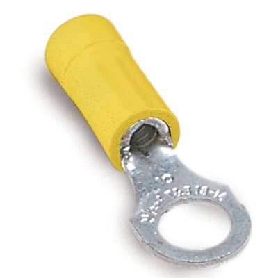 Sta-Kon Vinyl Insulated Ring Terminal, 12-10 AWG, 1/4 in Stud, Yellow, 250 Pack