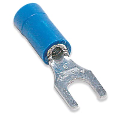 Sta-Kon Vinyl Insulated Fork Terminal, 18-14 AWG, #10 Stud, Blue, 100 Pack