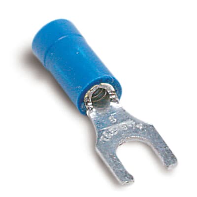 Sta-Kon Vinyl Insulated Fork Terminal, 18-14 AWG, #6 Stud, Blue, 100 Pack