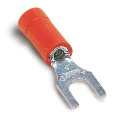 Sta-Kon Vinyl Insulated Fork Terminal, 22-18 AWG, #8 Stud, Red, 100 Pack