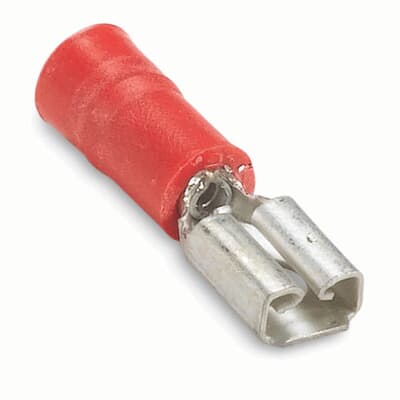 Sta-Kon Vinyl Insulated Disconnect Terminal, 22-18 AWG, 0.187 in Tab, Red, 100 Pack