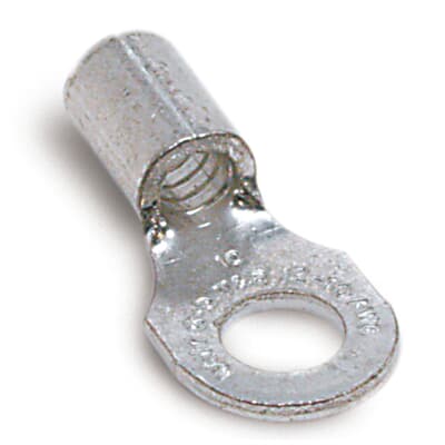 Sta-Kon Non-Insulated Ring Terminal, 18-14 AWG, 1/4 in Stud, Metallic, 100 Pack