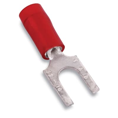 Sta-Kon Nylon Insulated Fork Terminal, 22-16 AWG, #10 Stud, Red, 1 Pack
