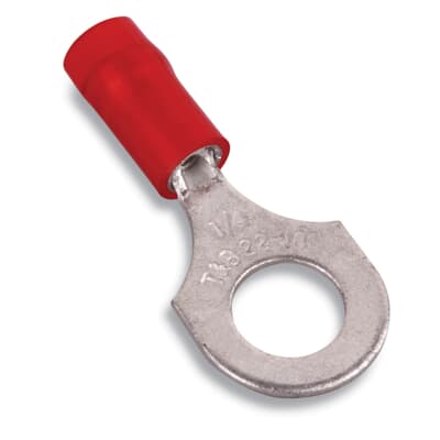 Sta-Kon Nylon Insulated Ring Terminal, 22-16 AWG, 3/8 in Stud, Red, 100 Pack