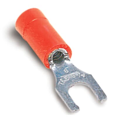 Sta-Kon Vinyl Insulated Fork Terminal, 22-18 AWG, #6 Stud, Red, 1000 Pack