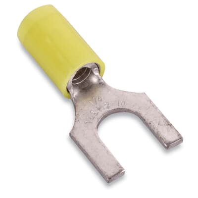 Sta-Kon Nylon Insulated Fork Terminal, 12-10 AWG, #10 Stud, Yellow, 50 Pack
