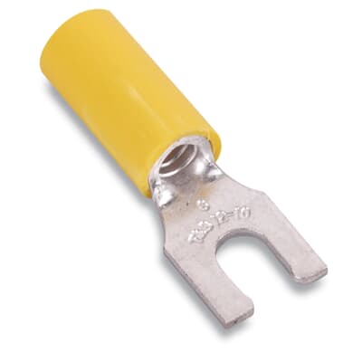 Sta-Kon Nylon Insulated Fork Terminal, 12-10 AWG, #10 Stud, Yellow, 50 Pack