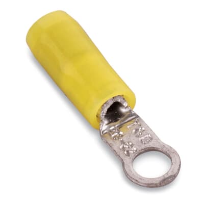 Sta-Kon Nylon Insulated Ring Terminal, 26-22 AWG, #2 Stud, Yellow, 100 Pack