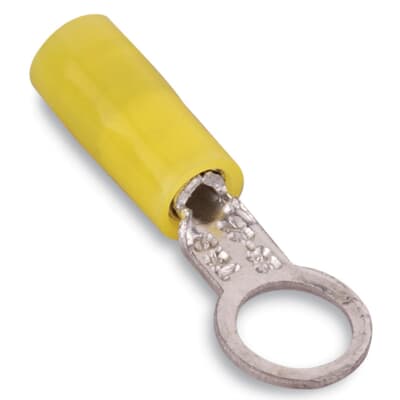 Sta-Kon Nylon Insulated Ring Terminal, 26-22 AWG, #6 Stud, Yellow, 100 Pack