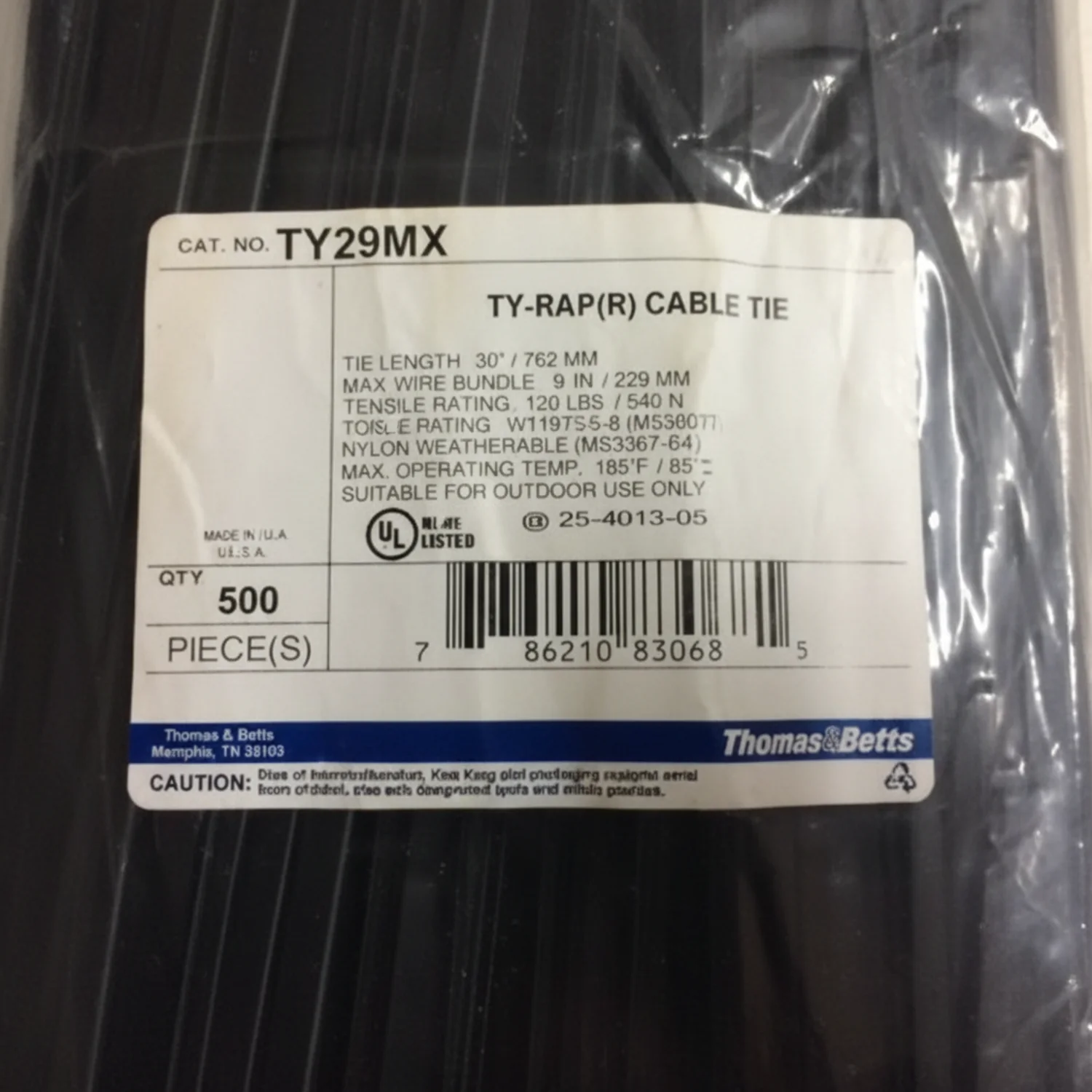 Thomas & Betts TY29MX 30" 120lb UV Black 500/bag - Image 7